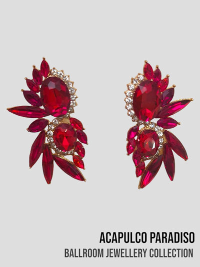 AC0468 boucles d'oreilles � grosses pierres rouge et blanc