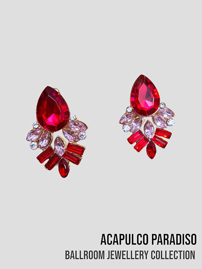 AC0519 boucles d'oreilles � grosses pierres rouge et rose