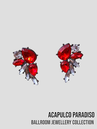 AC0520 boucles d'oreilles  grosses pierres rouge et cristal blanc