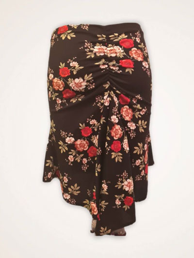 RJ017B-Black flower printed tango skirt