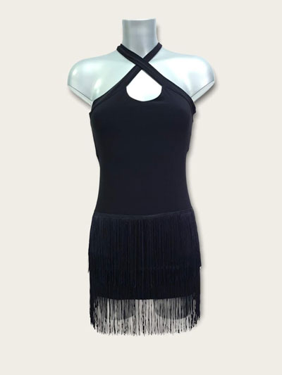 Felicitas, sexy halter style latin fringe dress