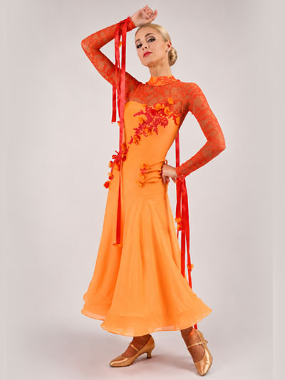 Yarina orange/red ballroom dance dress size S/M in stock