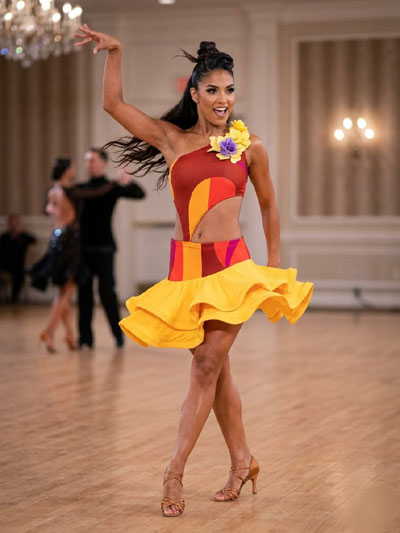 Coralie tropical Sunset One-Shoulder Latin Dance Dress