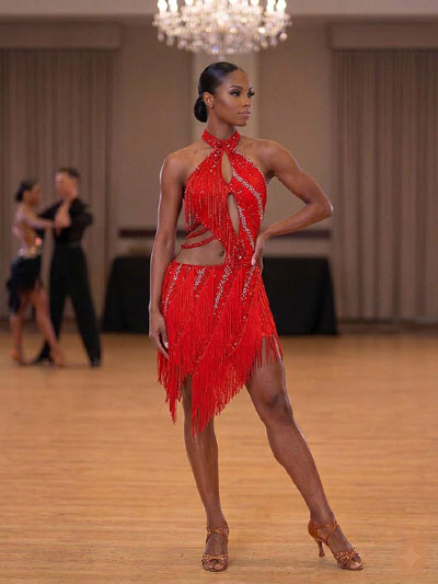 Tara robe de danse latine en rouge fonc�