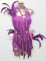 Lavandula robe de danse latine avec plumes de coq, taille S/M