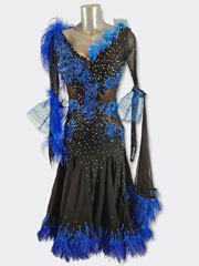 Candice, black and royal blue luxury ostrich ballroom dance dress size S/M