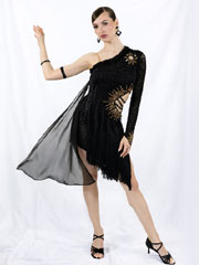 Viviana latin black leopard and gold dance dress, size S/M/L
