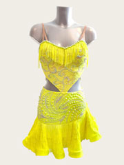 Robe de danse latine fluo jaune  franges